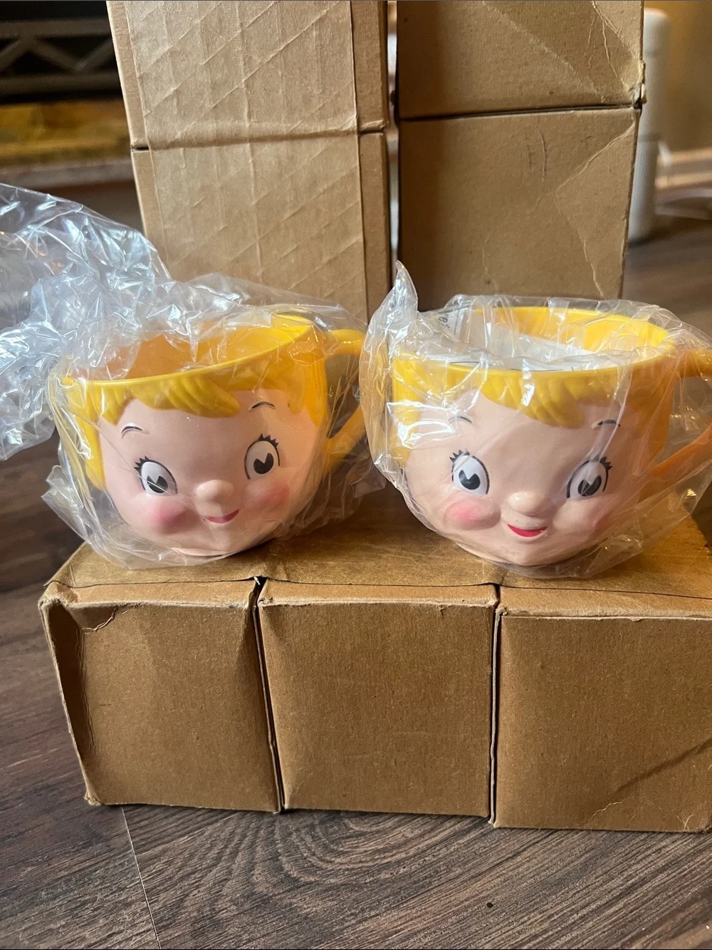 Vintage  Campbell Kids Plastic Face Mugs – 11 NEW in Original Boxes – NOS